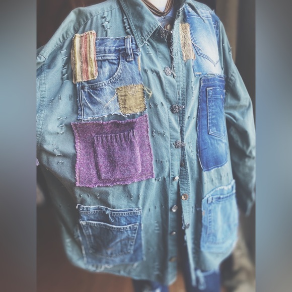 OOAK Custom Patchwork Utility Jacket The Sasha Artisan Reworked XXL - Picture 14 of 15